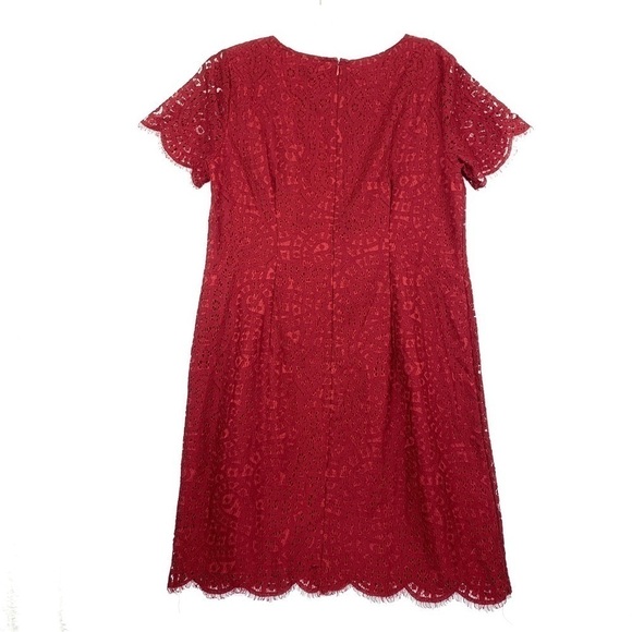 Ann Taylor Lace Overlay Sheath Dress Short Sleeve, Mini - Deep Red, Size 8 - Picture 6 of 8
